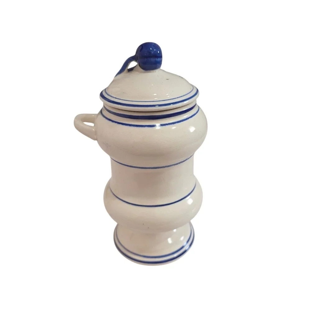 Vintage Blue White Delft Style Instant Coffee Canister Jar Ceramic Lid Crock